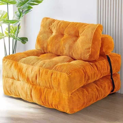 Convertible Folding Sofa Bed Pumpkin Design Corduroy Fabric Two-in-One Lounger for Living Room Bedroom Small Apartments Guest Room Daily Relaxation and Overnight Sleeping (Grey)