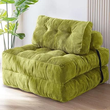 Convertible Folding Sofa Bed Pumpkin Design Corduroy Fabric Two-in-One Lounger for Living Room Bedroom Small Apartments Guest Room Daily Relaxation and Overnight Sleeping (Grey)