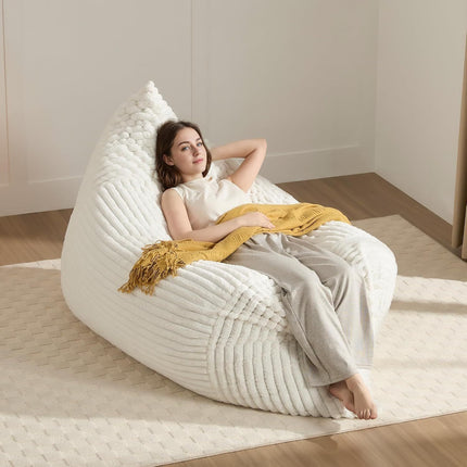 Convertible Bean Bag Sofa Chair with Memory Foam Filling, Adjustable Multi-Position Lounger for Reading, Sleeping, Gaming, and Home Office in Small Apartments and Living Rooms (Beige)