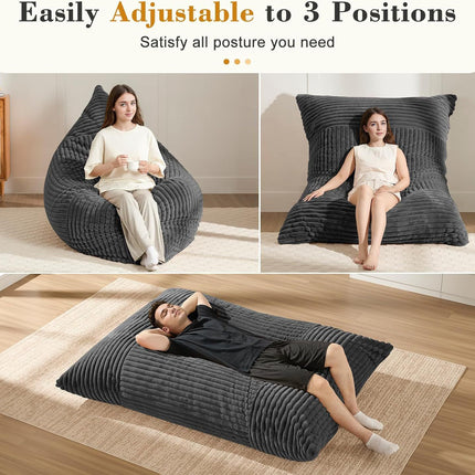 Convertible Bean Bag Sofa Chair with Memory Foam Filling, Adjustable Multi-Position Lounger for Reading, Sleeping, Gaming, and Home Office in Small Apartments and Living Rooms (Beige)