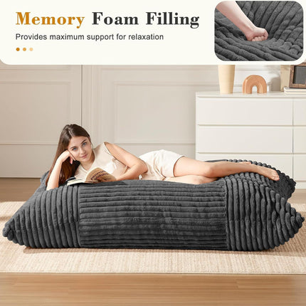 Convertible Bean Bag Sofa Chair with Memory Foam Filling, Adjustable Multi-Position Lounger for Reading, Sleeping, Gaming, and Home Office in Small Apartments and Living Rooms (Beige)