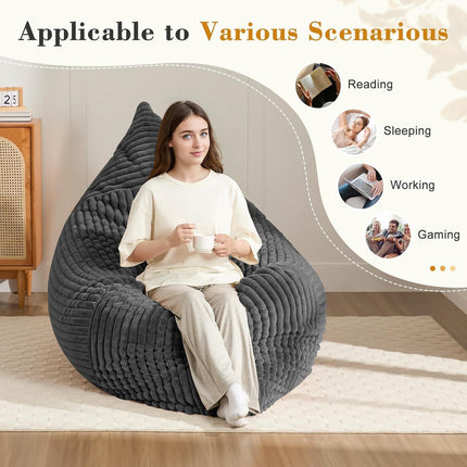 Convertible Bean Bag Sofa Chair with Memory Foam Filling, Adjustable Multi-Position Lounger for Reading, Sleeping, Gaming, and Home Office in Small Apartments and Living Rooms (Black)