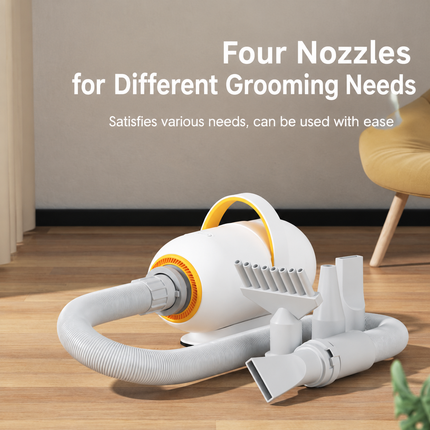 Smart Pet Grooming Dryer with Adjustable Speed Temperature and Replaceable Nozzles for Quick Drying and Loose Hair Removal After Bathing for Cats and Dogs at Home (Upgraded Blow & Suction Pet Dryer)