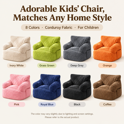 Kids Single Sofa Chair with Corduroy Fabric and Storage Pocket, Cozy Bean Bag Lounger for Children Bedroom and Home Reading Nook (DarkGrey)