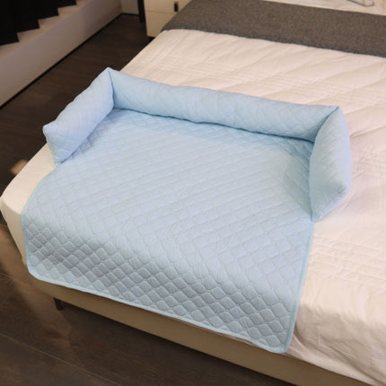 Cooling Quilted Pet Bed Mat with Bolsters for Summer, Soft Rectangular Sofa Cover Pad for Small to Large Dogs and Cats (Light Blue, 70*70cm)