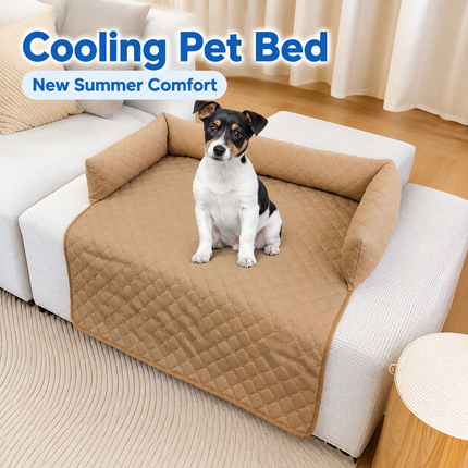 Cooling Quilted Pet Bed Mat with Bolsters for Summer, Soft Rectangular Sofa Cover Pad for Small to Large Dogs and Cats (Light Blue, 70*70cm)