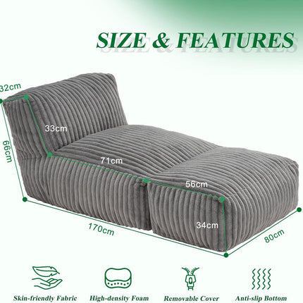 Ergonomic Bean Bag Chaise Lounger with Vertical Plush Fabric and High-Density Foam for Living Room Reading, Napping, and TV Watching (Blush)