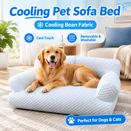 Cooling Pet Sofa Bed for Cats and Dogs, Breathable Ice Silk Bean Fabric with Supportive Edges, Removable Washable Cover, Non-Slip Bottom, Ideal for Summer Lounging in Living Rooms and Bedrooms (Light Blue, XL)