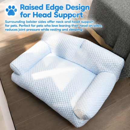 Cooling Pet Sofa Bed for Cats and Dogs, Breathable Ice Silk Bean Fabric with Supportive Edges, Removable Washable Cover, Non-Slip Bottom, Ideal for Summer Lounging in Living Rooms and Bedrooms (Light Blue, XL)