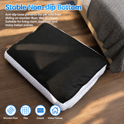 Cooling Pet Sofa Bed for Cats and Dogs, Breathable Ice Silk Bean Fabric with Supportive Edges, Removable Washable Cover, Non-Slip Bottom, Ideal for Summer Lounging in Living Rooms and Bedrooms (Light Blue, XL)