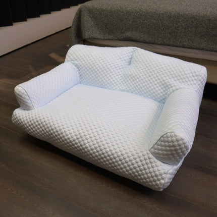 Cooling Pet Sofa Bed for Cats and Dogs, Breathable Ice Silk Bean Fabric with Supportive Edges, Removable Washable Cover, Non-Slip Bottom, Ideal for Summer Lounging in Living Rooms and Bedrooms (Light Blue, XL)