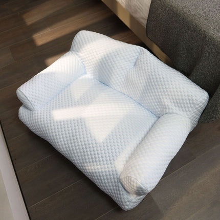 Cooling Pet Sofa Bed for Cats and Dogs, Breathable Ice Silk Bean Fabric with Supportive Edges, Removable Washable Cover, Non-Slip Bottom, Ideal for Summer Lounging in Living Rooms and Bedrooms (Light Blue, XL)