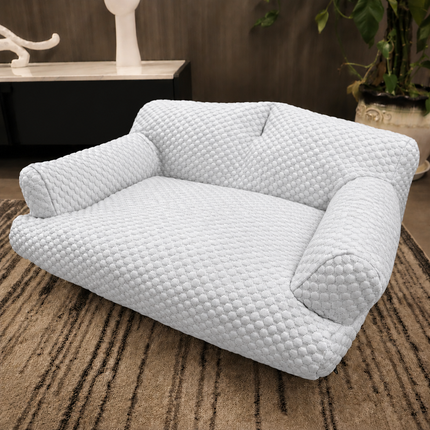 Cooling Pet Sofa Bed for Cats and Dogs, Breathable Ice Silk Bean Fabric with Supportive Edges, Removable Washable Cover, Non-Slip Bottom, Ideal for Summer Lounging in Living Rooms and Bedrooms (Light Grey, L)