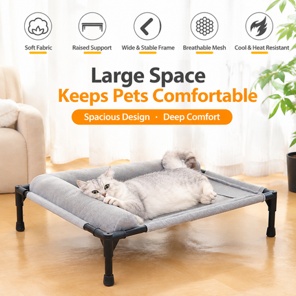 Elevated Pet Cot with Bolster Cushion for Cats and Small Dogs, Breathable Mesh Bed for Indoor Living Room and Bedroom Comfort (Navy)