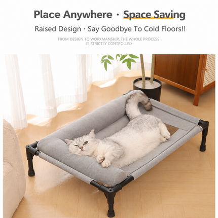 Elevated Pet Cot with Bolster Cushion for Cats and Small Dogs, Breathable Mesh Bed for Indoor Living Room and Bedroom Comfort (Navy)