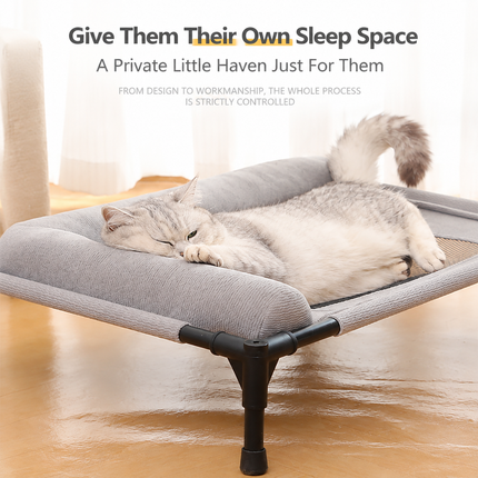 Elevated Pet Cot with Bolster Cushion for Cats and Small Dogs, Breathable Mesh Bed for Indoor Living Room and Bedroom Comfort (Navy)