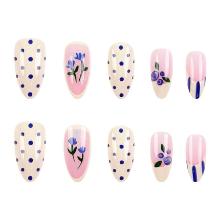 Medium Almond Press-On Nails For Everyday Wear, Events, Easy DIY Manicure (Blue)