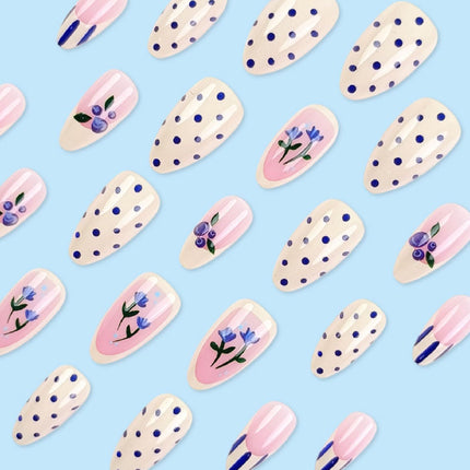 Medium Almond Press-On Nails For Everyday Wear, Events, Easy DIY Manicure (Blue)
