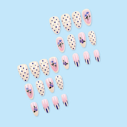 Medium Almond Press-On Nails For Everyday Wear, Events, Easy DIY Manicure (Blue)