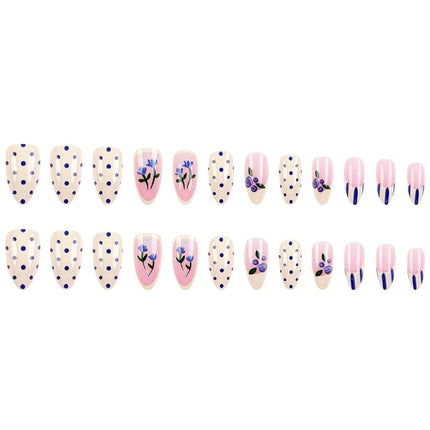 Medium Almond Press-On Nails For Everyday Wear, Events, Easy DIY Manicure (Blue)