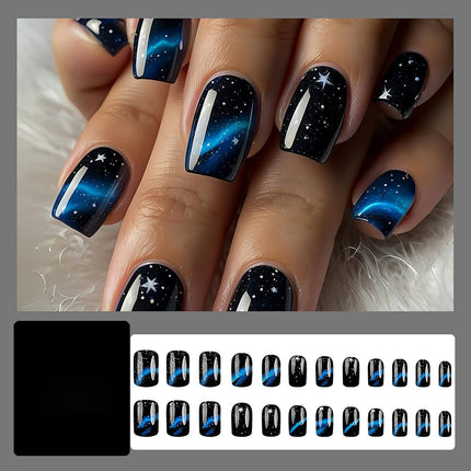 Starry Galaxy Press-On Nails for Parties, Daily Wear, and Special Occasions (Black)