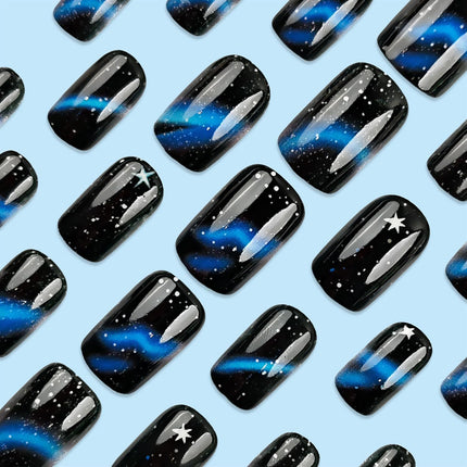 Starry Galaxy Press-On Nails for Parties, Daily Wear, and Special Occasions (Black)