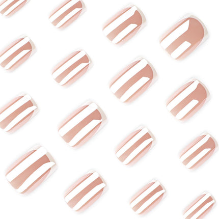 Press-on Nails for Daily Wear, Events, & DIY Manicures, Reusable & Easy to Apply At Home (Nude pink and metallic silver-white)