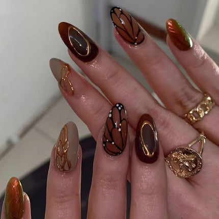 Reusable Press-On Nails for Daily Wear, Parties, and Special Occasions (Brown)