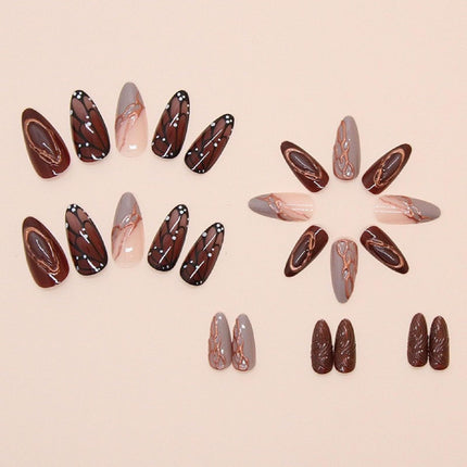 Reusable Press-On Nails for Daily Wear, Parties, and Special Occasions (Brown)