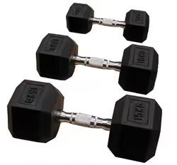Pair of 32.5kg Rubber Hex Dumbbells