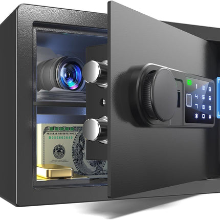 Wendlon Touch Screen Safe Box with Silent Mode, Backlit Keypad, LED Light, Anti-Rust & Anti-Theft, Home/Office, 25×35×25 cm, Black