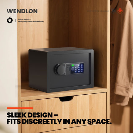 Wendlon Touch Screen Safe Box with Silent Mode, Backlit Keypad, LED Light, Anti-Rust & Anti-Theft, Home/Office, 25×35×25 cm, Black
