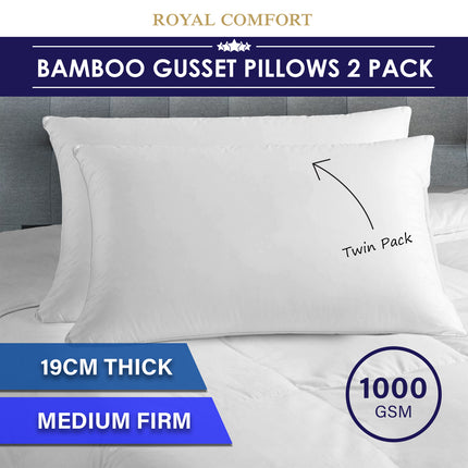 Royal Comfort Luxury Bamboo Blend Gusset Pillow Twin Pack 4cm Gusset Support.