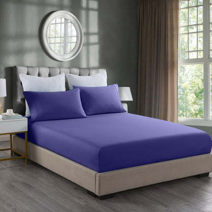Royal Comfort 2000TC 3 Piece Fitted Sheet and Pillowcase Set Bamboo Cooling - King - Royal Blue.