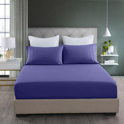 Royal Comfort 2000TC 3 Piece Fitted Sheet and Pillowcase Set Bamboo Cooling - King - Royal Blue.