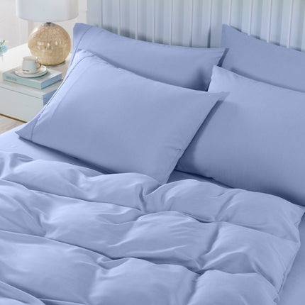 Royal Comfort 2000TC 6 Piece Bamboo Sheet & Quilt Cover Set Cooling Breathable - Queen - Light Blue.
