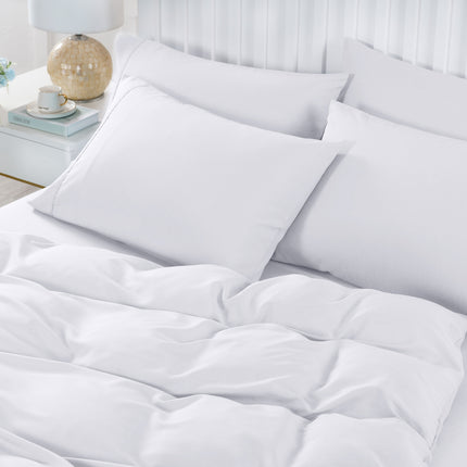 Royal Comfort 2000TC 6 Piece Bamboo Sheet & Quilt Cover Set Cooling Breathable - Queen - White.