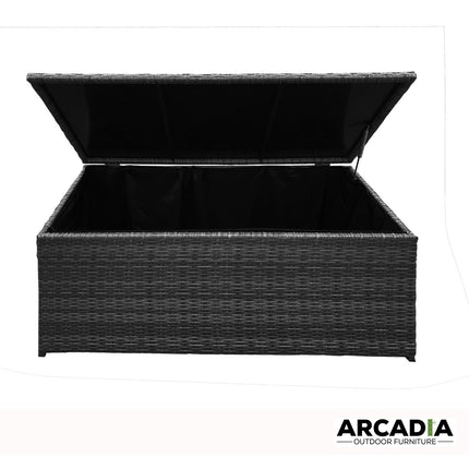 Arcadia Furniture Outdoor Rattan Storage Box Garden Toy Tools Shed UV Resistant - Black.