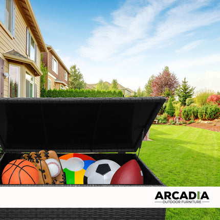 Arcadia Furniture Outdoor Rattan Storage Box Garden Toy Tools Shed UV Resistant - Black.