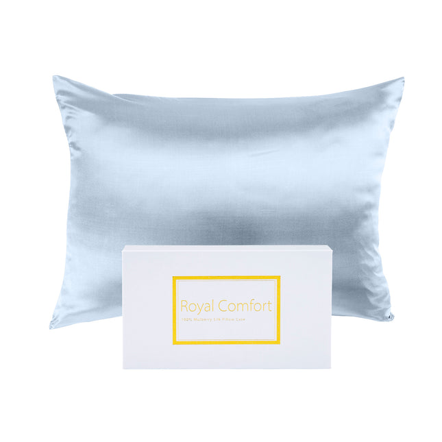 Royal Comfort Mulberry Soft Silk Hypoallergenic Pillowcase Twin Pack 51 x 76cm - Soft Blue.