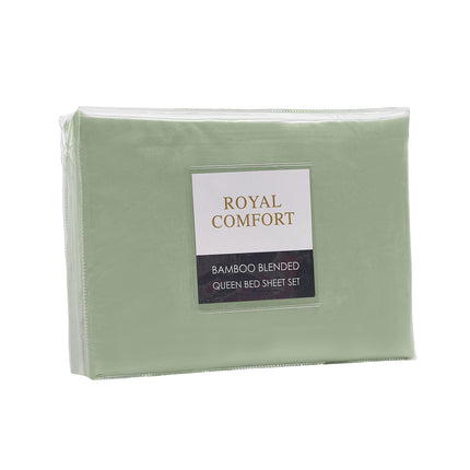 Royal Comfort Bamboo Blended Sheet & Pillowcases Set 1000TC Ultra Soft Bedding - Queen - Sage Green.