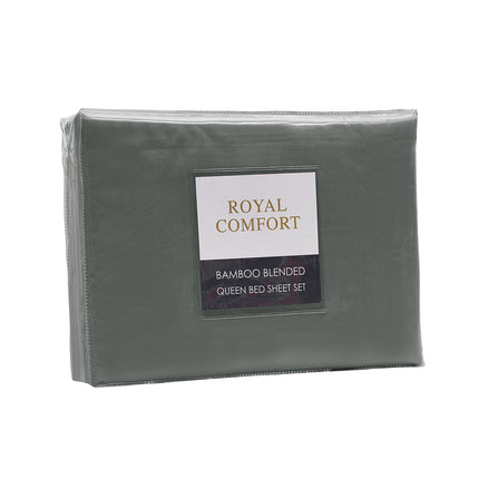 Royal Comfort Bamboo Blended Sheet & Pillowcases Set 1000TC Ultra Soft Bedding - Queen - Charcoal.