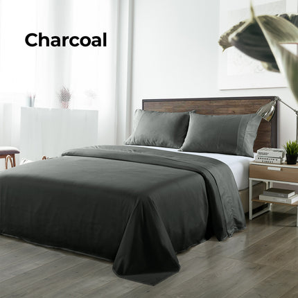 Royal Comfort Bamboo Blended Sheet & Pillowcases Set 1000TC Ultra Soft Bedding - Queen - Charcoal.