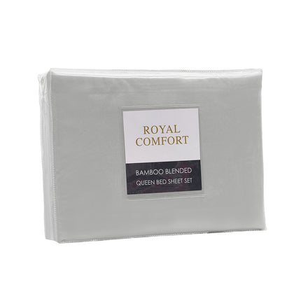 Royal Comfort Bamboo Blended Sheet & Pillowcases Set 1000TC Ultra Soft Bedding - Queen - Light Grey.