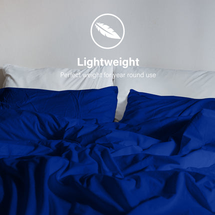 Royal Comfort Vintage Washed 100% Cotton Sheet Set Fitted Flat Sheet Pillowcases - Single - Royal Blue.