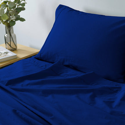 Royal Comfort Vintage Washed 100% Cotton Sheet Set Fitted Flat Sheet Pillowcases - Queen - White.
