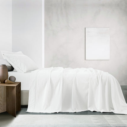Royal Comfort Vintage Washed 100% Cotton Sheet Set Fitted Flat Sheet Pillowcases - Queen - White.