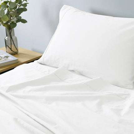 Royal Comfort Vintage Washed 100% Cotton Sheet Set Fitted Flat Sheet Pillowcases - Queen - White.