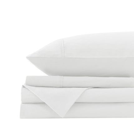 Royal Comfort Vintage Washed 100% Cotton Sheet Set Fitted Flat Sheet Pillowcases - Queen - White.