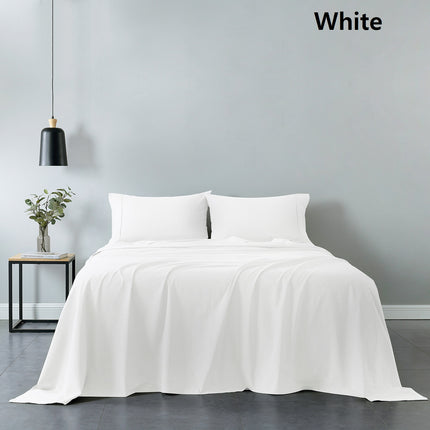Royal Comfort Vintage Washed 100% Cotton Sheet Set Fitted Flat Sheet Pillowcases - Queen - White.